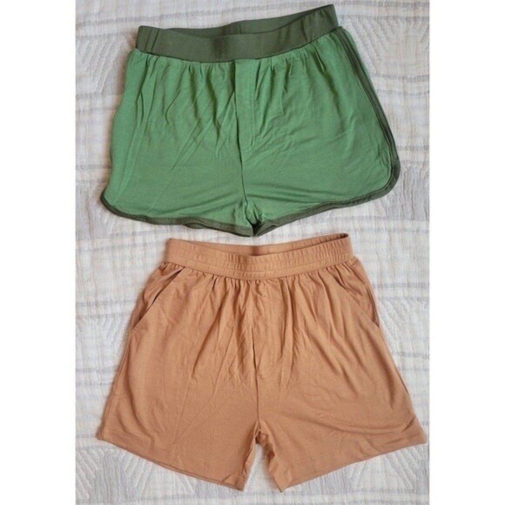 Kate Quinn Kids Lounge Shorts Set Green 8Y Tan 7Y Bamboo Modal Elastic Waist